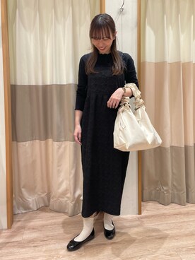 「Samansa Mos2（サマンサ モスモス）のインナー付花柄ジャカードキャミワンピース（ワンピース）」を使った、✿ miki ✿さん（レディース・164cm）の冬コーディネート