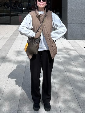 「アイテム（ダウンベスト）」を使った、👽さん（レディース・167cm）の春コーディネート