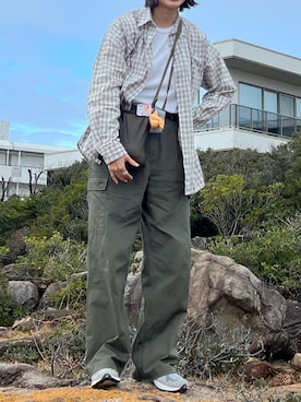 「アイテム（カーゴパンツ）」を使った、👽さん（レディース・167cm）の冬コーディネート