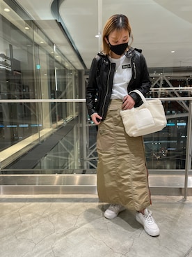 「ショートヘア」｜「アイテム（ライダースジャケット）」を使った、machiさん（レディース・163cm）の秋コーディネート