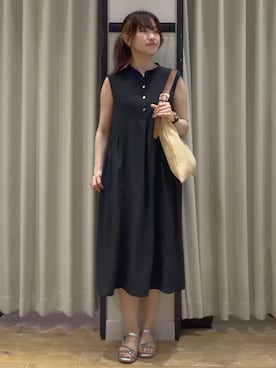 「grove（グローブ）の【低身長さんも選べる着丈・洗濯機◎】テントラインワンピース（ワンピース、ブラック系）」を使った、ruka0524さん（レディース）の夏コーディネート