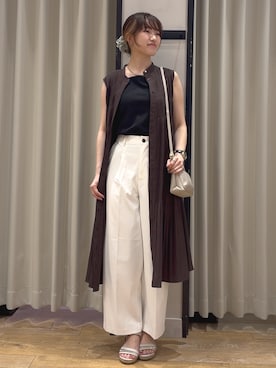 「grove（グローブ）の【透けにくい】ダブルフロントタンク（Tシャツ/カットソー、ブラック系）」を使った、ruka0524さん（レディース）の夏コーディネート