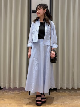 「grove（グローブ）の【イージーケア】麻混クロップドシャツ（シャツ/ブラウス、ブルー系）」を使った、ruka0524さん（レディース）の春コーディネート