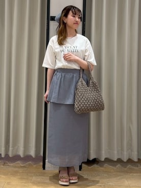 「grove（グローブ）の【UVカット/接触冷感】プリントアソート5分袖Tシャツ（Tシャツ/カットソー、ホワイト系）」を使った、ruka0524さん（レディース）の春コーディネート