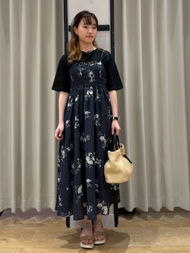 「grove（グローブ）の【UVカット/接触冷感】プリントアソート5分袖Tシャツ（Tシャツ/カットソー、ブラック系）」を使った、ruka0524さん（レディース）の春コーディネート