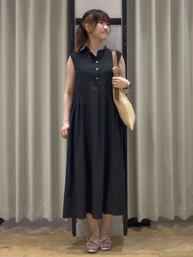 「grove（グローブ）の【低身長さんも選べる着丈・洗濯機◎】テントラインワンピース（ワンピース、ブラック系）」を使った、ruka0524さん（レディース）の夏コーディネート