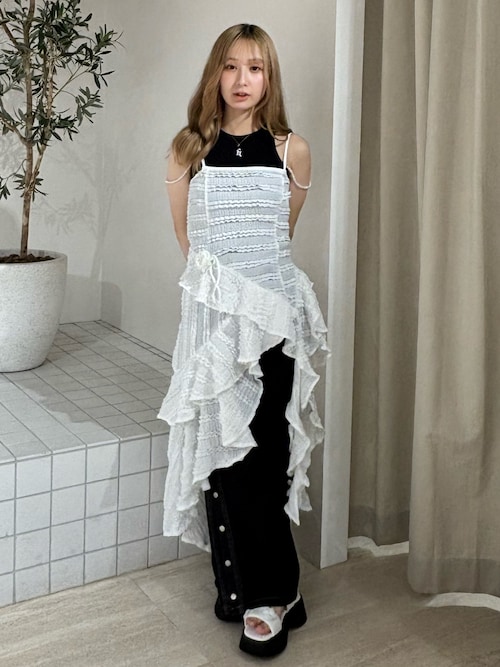 ★ChicLine★ ハミン アシンメトリーネック フレアワンピース ROSE ASYMMETRIC HEM LONG OP/ローズアシンメトリーヘムロング