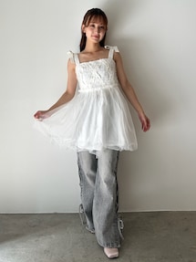 ブラウス シャツ 2WAY LAYERED TAPE RIBBON TULLE TUNIC/2WAYレイヤードテープリボンチュールチュニック レディー CALNAMUR（カルナムール）の「2WAY LAYERED TAPE RIBBON TULLE