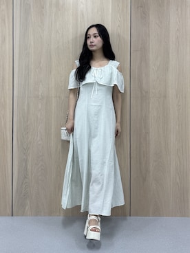 「CALNAMUR（カルナムール）の２WAYロングフレアワンピース（ワンピース、グリーン系）」を使った、ayahaさん（レディース・155cm）の夏コーディネート