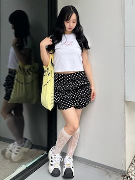 「CALNAMUR（カルナムール）のドットティアードパンツ（その他パンツ、ブラック系）」を使った、ayahaさん（レディース・155cm）の春コーディネート