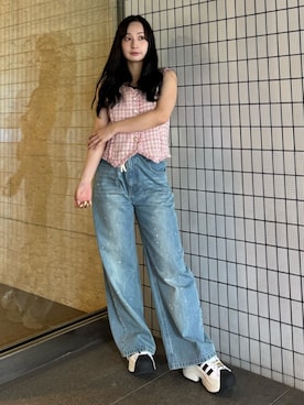 「CALNAMUR（カルナムール）のキーチャームデニムパンツ（デニムパンツ、ブルー系）」を使った、ayahaさん（レディース・155cm）の春コーディネート