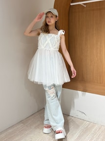 2WAY LAYERED TAPE RIBBON TULLE TUNIC/2WAYレイヤードテープ