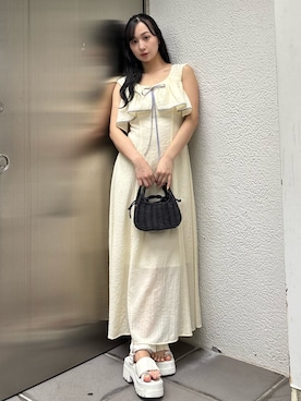 「CALNAMUR（カルナムール）の２WAYロングフレアワンピース（ワンピース、イエロー系）」を使った、ayahaさん（レディース・155cm）の春コーディネート