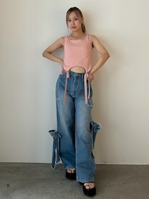 CALNAMUR/カルナムール 2WAY リボンディティールデニム セール】2WAY RIBBON DETAILS DENIM/2WAY リボンディティール
