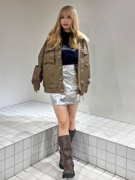 「アイテム（スカート、シルバー系）」を使った、ayahaさん（レディース・155cm）の秋コーディネート