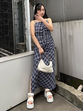 「CALNAMUR（カルナムール）のカットアウトギャザーキャミワンピース（ワンピース、その他）」を使った、ayahaさん（レディース・155cm）の春コーディネート