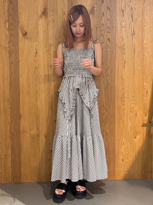 セール】GINGHAM SHIRRING GATHER OP/ギンガムシャーリング