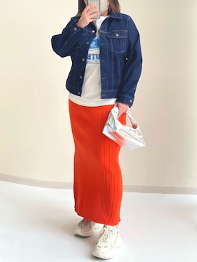 「大きいサイズレディースファッション」｜「アイテム（デニムジャケット）」を使った、ariさん（レディース・155cm）の春コーディネート