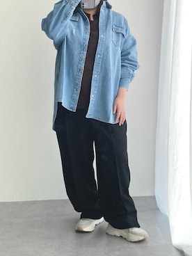 「大きいサイズレディースファッション」｜「アイテム（スラックス）」を使った、ariさん（レディース・155cm）の冬コーディネート