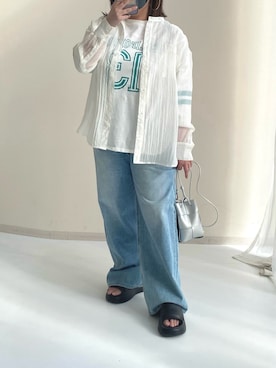 「ぽっちゃり」｜「アイテム（デニムパンツ）」を使った、ariさん（レディース・155cm）の春コーディネート