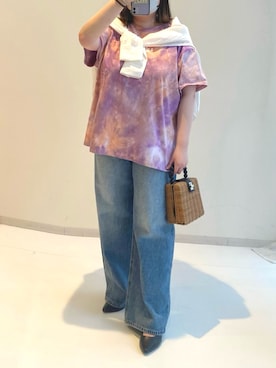 「ぽっちゃり」｜「アイテム（デニムパンツ）」を使った、ariさん（レディース・155cm）の春コーディネート