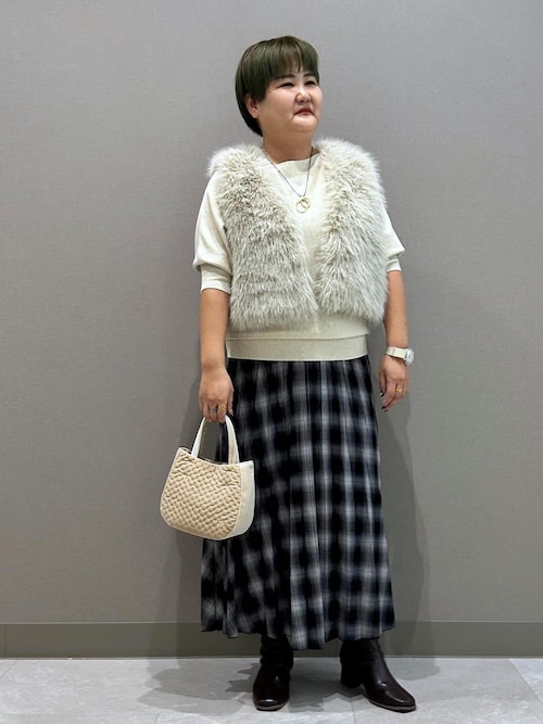 クリーニング済　ドゥロワー　ニット　七分袖 七分丈ニット 七分袖ニット[衿ぐりサテン切替え]