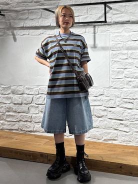 「PAGEBOY（ページボーイ）のレースアップソックスブーツ 【3サイズ展開・軽量】（ブーツ、ブラック系）」を使った、えみちさん（レディース・155cm）の春コーディネート