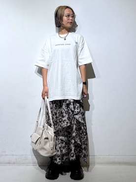 「PAGEBOY（ページボーイ）のプラットチャンキースニーカー【3サイズ展開・軽量】（スニーカー、ブラック系）」を使った、えみちさん（レディース・155cm）の春コーディネート