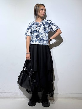 「PAGEBOY（ページボーイ）のレースアップソックスブーツ 【3サイズ展開・軽量】（ブーツ、ブラック系）」を使った、えみちさん（レディース・155cm）の夏コーディネート