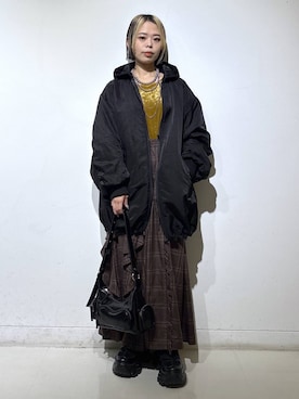 「PAGEBOY（ページボーイ）のモンスターパーカーコート【フード取り外し可能・軽量】（ブルゾン）」を使った、えみちさん（レディース・155cm）の秋コーディネート