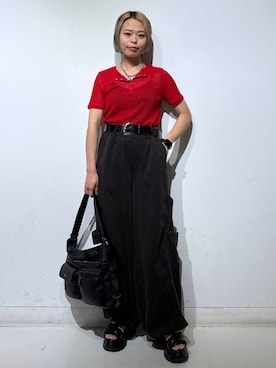 「bijorie（ビジュリィ）の【bijorie】ベストボディブラカップ付きキャミソール／NEW BASIC 25SS（インナーウェア/肌着、ブラック系）」を使った、えみちさん（レディース・155cm）の春コーディネート