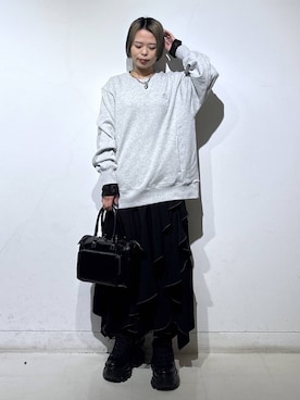 「PAGEBOY（ページボーイ）のプラットチャンキースニーカー【3サイズ展開・軽量】（スニーカー、ブラック系）」を使った、えみちさん（レディース・155cm）の春コーディネート