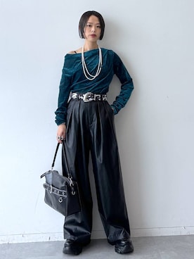 「PAGEBOY（ページボーイ）のヴィンテージバックルベルト2（ベルト、ブラック系）」を使った、えみちさん（レディース・155cm）の秋コーディネート