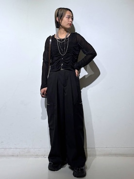 「PAGEBOY（ページボーイ）のプラットチャンキースニーカー【3サイズ展開・軽量】（スニーカー、ブラック系）」を使った、えみちさん（レディース・155cm）の春コーディネート