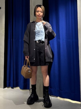 「PAGEBOY（ページボーイ）のモードバックルベルト3（ベルト、ブラック系）」を使った、えみちさん（レディース・155cm）の春コーディネート