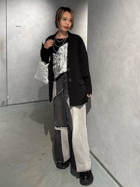 「BAYFLOW（ベイフロー）の【スタッフ企画】2WAYビスチェ【YOU are YOU】（ベスト、シルバー系）」を使った、えみちさん（レディース・155cm）の春コーディネート