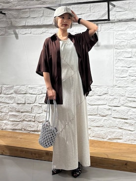 「PAGEBOY（ページボーイ）の【Casselini】メタリックショルダーバッグ（ショルダーバッグ）」を使った、えみちさん（レディース・155cm）の夏コーディネート