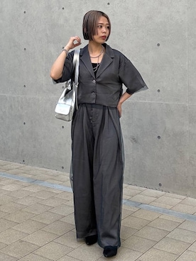 「PAGEBOY（ページボーイ）のカップツキFITキャミ（キャミソール、ブラック系）」を使った、えみちさん（レディース・155cm）の春コーディネート