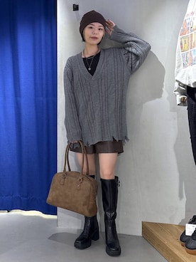 「PBLIM（ページボーイリム）のアイテム（帽子）」を使った、えみちさん（レディース・155cm）の秋コーディネート