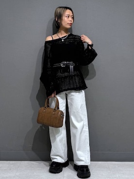 「PAGEBOY（ページボーイ）のプラットチャンキースニーカー【3サイズ展開・軽量】（スニーカー、ブラック系）」を使った、えみちさん（レディース・155cm）の春コーディネート