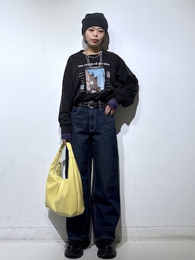 「PAGEBOY（ページボーイ）のプラットチャンキースニーカー【3サイズ展開・軽量】（スニーカー、ブラック系）」を使った、えみちさん（レディース・155cm）の春コーディネート