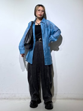 「PAGEBOY（ページボーイ）のプラットチャンキースニーカー【3サイズ展開・軽量】（スニーカー、ブラック系）」を使った、えみちさん（レディース・155cm）の春コーディネート