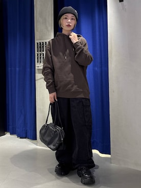 「PBLIM（ページボーイリム）のアイテム（帽子）」を使った、えみちさん（レディース・155cm）の秋コーディネート