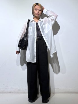 「PAGEBOY（ページボーイ）のヴィンテージバックルベルト/新色追加（ベルト、ブラック系）」を使った、えみちさん（レディース・155cm）の春コーディネート
