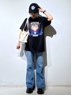 「PAGEBOY（ページボーイ）のプラットチャンキースニーカー【3サイズ展開・軽量】（スニーカー、ブラック系）」を使った、えみちさん（レディース・155cm）の春コーディネート