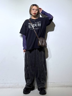 「PAGEBOY（ページボーイ）のプラットチャンキースニーカー【3サイズ展開・軽量】（スニーカー、ブラック系）」を使った、えみちさん（レディース・155cm）の春コーディネート