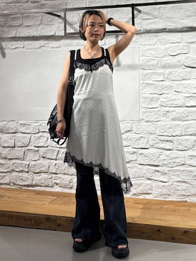 「PAGEBOY（ページボーイ）のマルチWAYバックルバッグ【500mlペットボトル収納可能/リュック/トート/斜めかけ出来る】（ショルダーバッグ、ブラック系）」を使った、えみちさん（レディース・155cm）の夏コーディネート