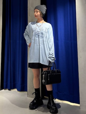 「PAGEBOY（ページボーイ）のレースアップソックスブーツ 【3サイズ展開・軽量】（ブーツ、ブラック系）」を使った、えみちさん（レディース・155cm）の春コーディネート