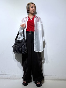 「PAGEBOY（ページボーイ）のヴィンテージバックルベルト/新色追加（ベルト、ブラック系）」を使った、えみちさん（レディース・155cm）の春コーディネート