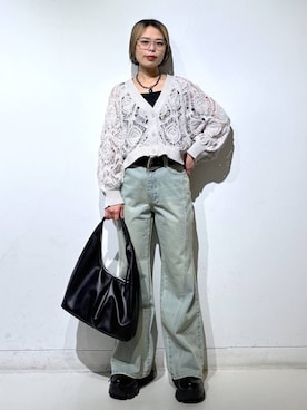 「PAGEBOY（ページボーイ）のプラットチャンキースニーカー【3サイズ展開・軽量】（スニーカー、ブラック系）」を使った、えみちさん（レディース・155cm）の春コーディネート